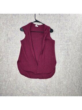 Self Esteem Womens Sleeveless Hoodie Vest Burgundy Size M Waffle Knit Relaxed